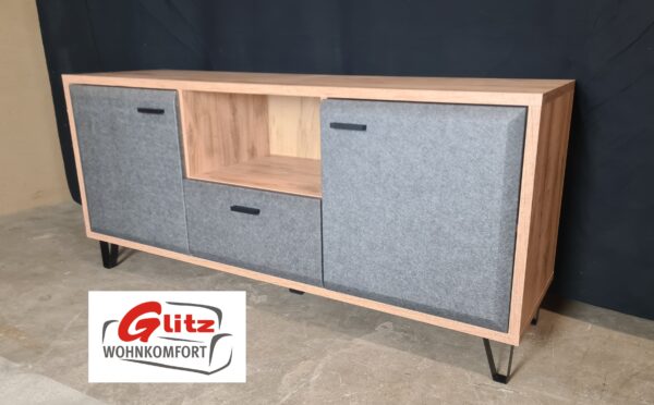 Lowboard TV Schrank in Eiche Navarra / Filz Dark Grey Tiefzieh