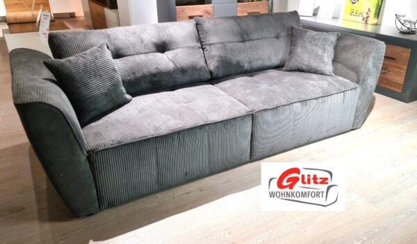 Sofa Couch 3-Sitzer Schlaffunktion L-Funktion Bettkasten Cord Anthrazit